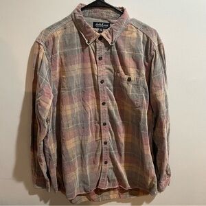 North River Outfitters Men's XL Plaid Corduroy Flannel Button Up Brown Tan Fall